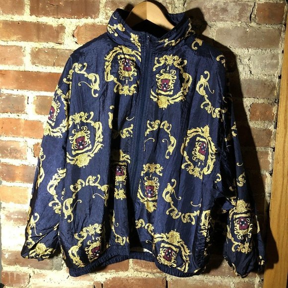Vintage 90s BI Gear Nylon Shell Windbreaker Navy w Gold Royal Motif L EUC!! - Picture 3 of 9